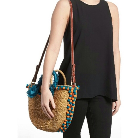 SAM EDELMAN | NWOT Inessa Straw PomPom Satchel Bag - Picture 2 of 8